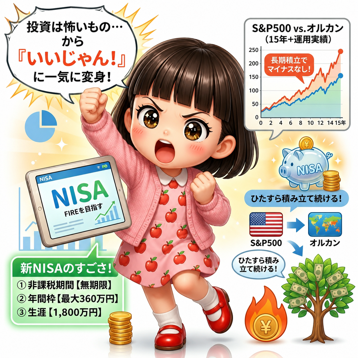 S&P500とオルカンの比較を知って「いいじゃん！」と思うイラスト